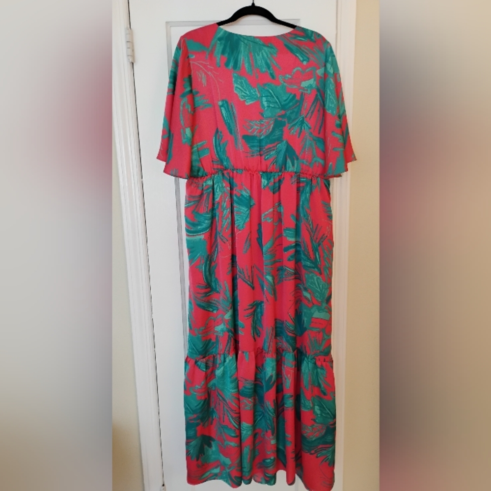NWT Maxi Dress 2X - Sugarlips Palm Tropics Pismo Button Down Flutter Sleeve - Picture 4 of 12